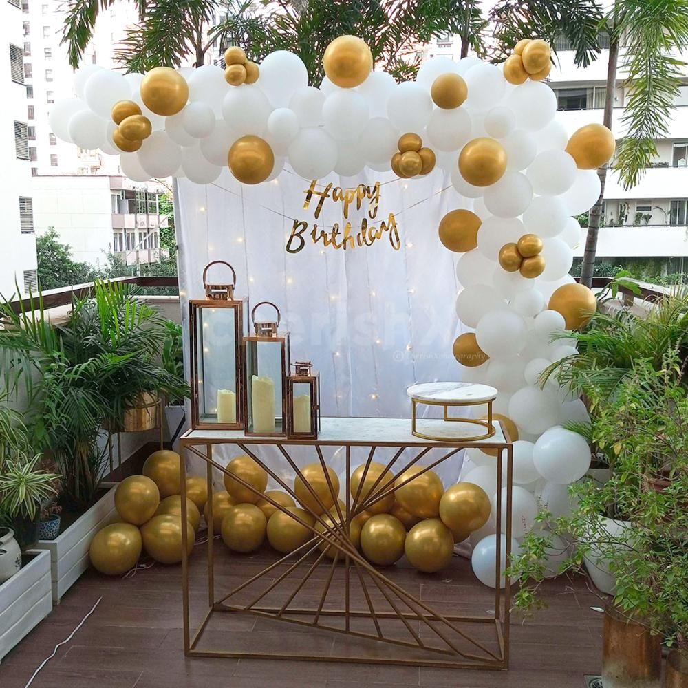 Luxury White and Gold Birthday Theme | Elegant Birthday Decoration Kit