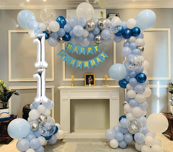 Sky Blue & Silver Celebration Theme | Premium Birthday Decoration Kit