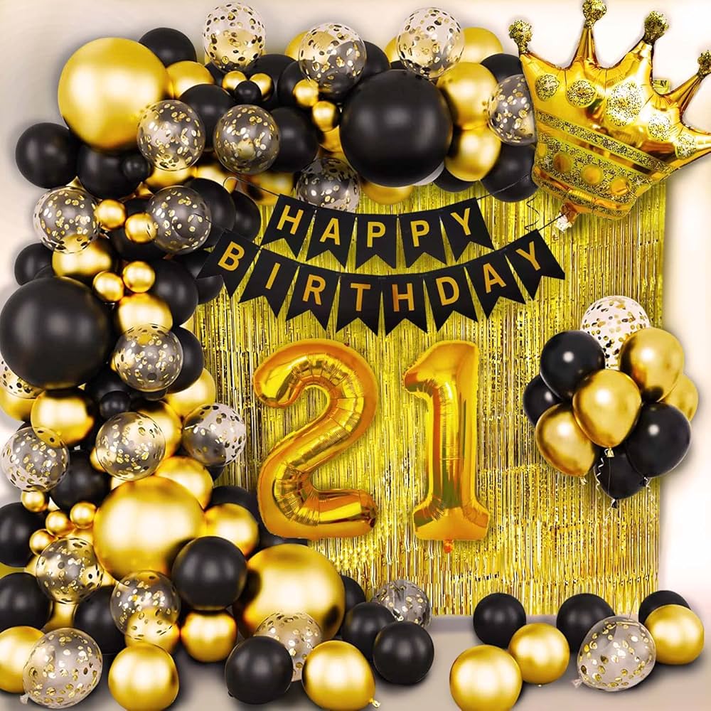Black and Gold Birthday Balloons Decoration Theme | Premium Milestone Party Kit
